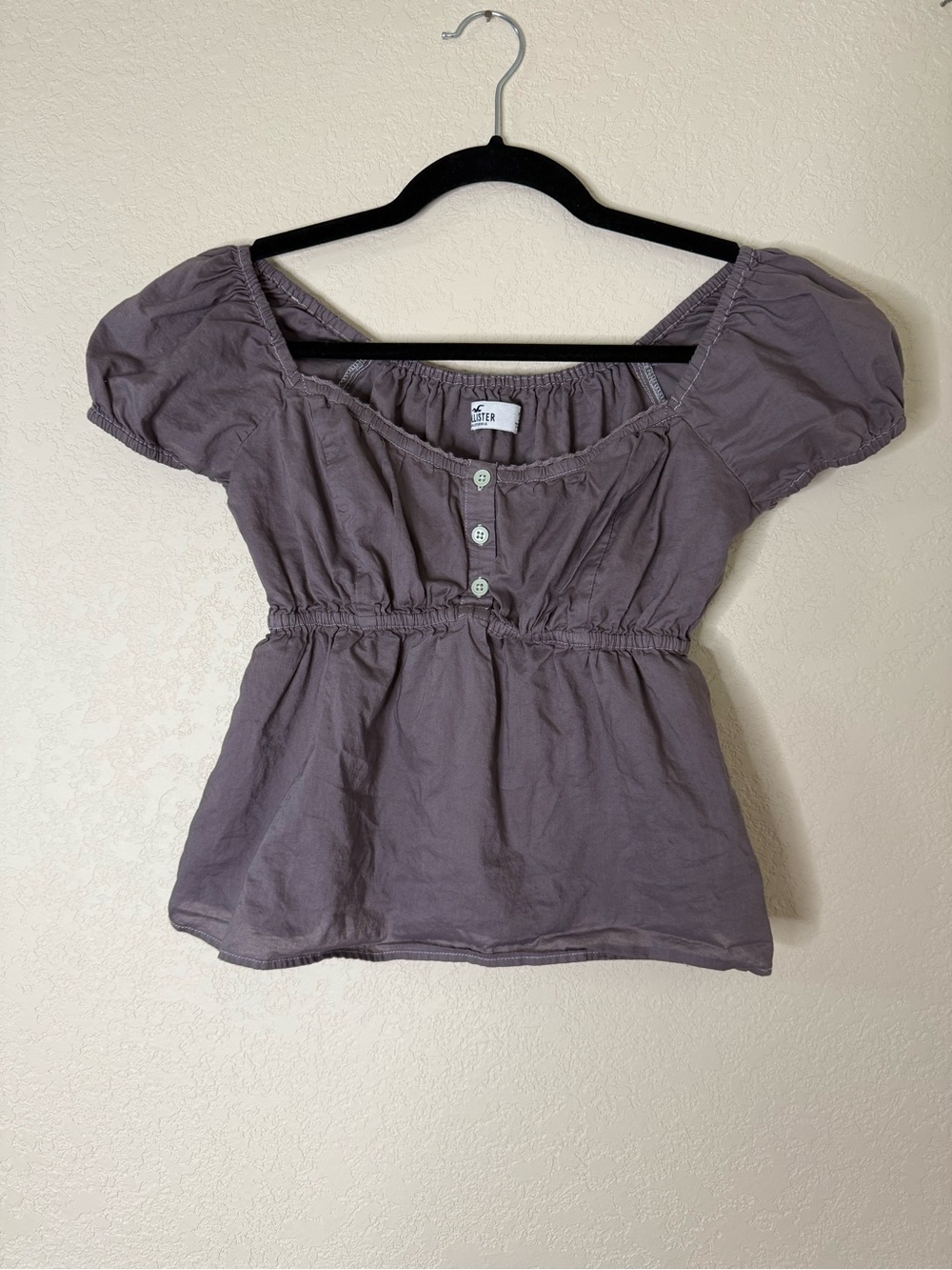 Hollister Dusty Mauve Puff Sleeve Peplum Top
